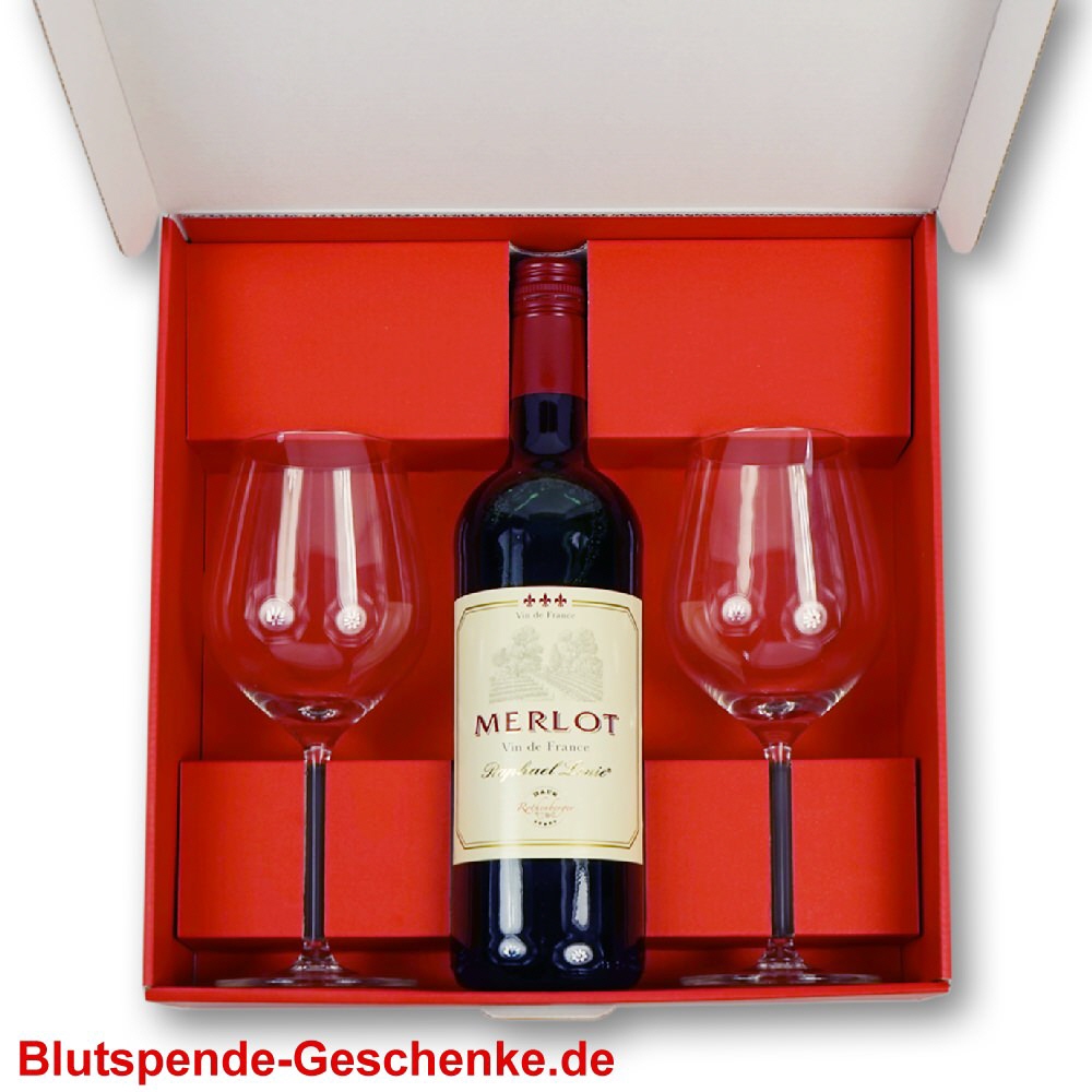 Geschenkset Rotwein mit 2 Rotwein-Gläsern