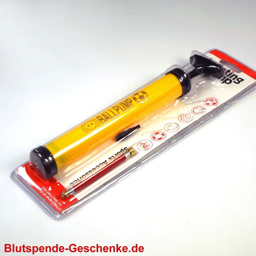 Blutspendegeschenk Ballpumpe auf Karte