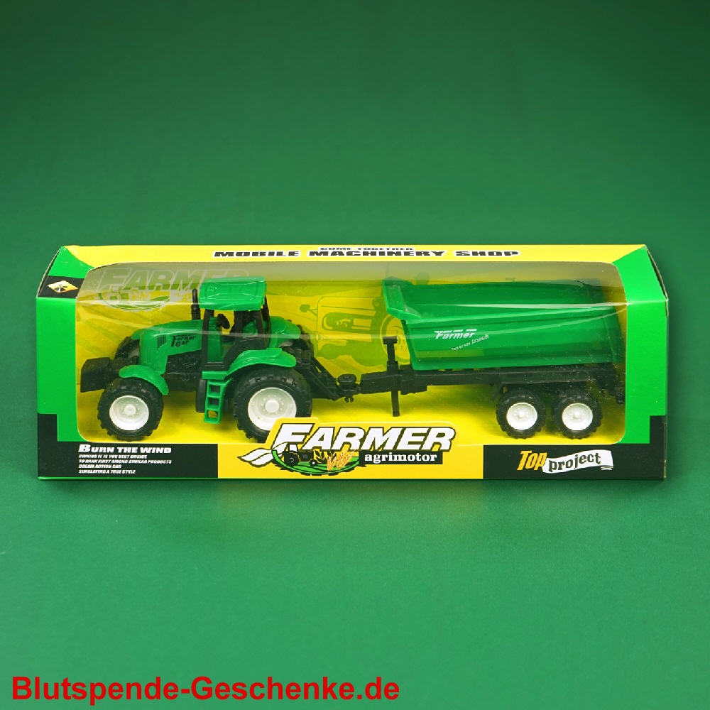 Blutspendegeschenk Farmtraktor mit Anhänger