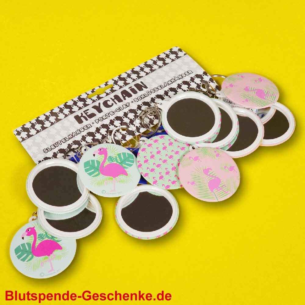 Blutspendegeschenk Spiegel Flamingo mit Anhänger