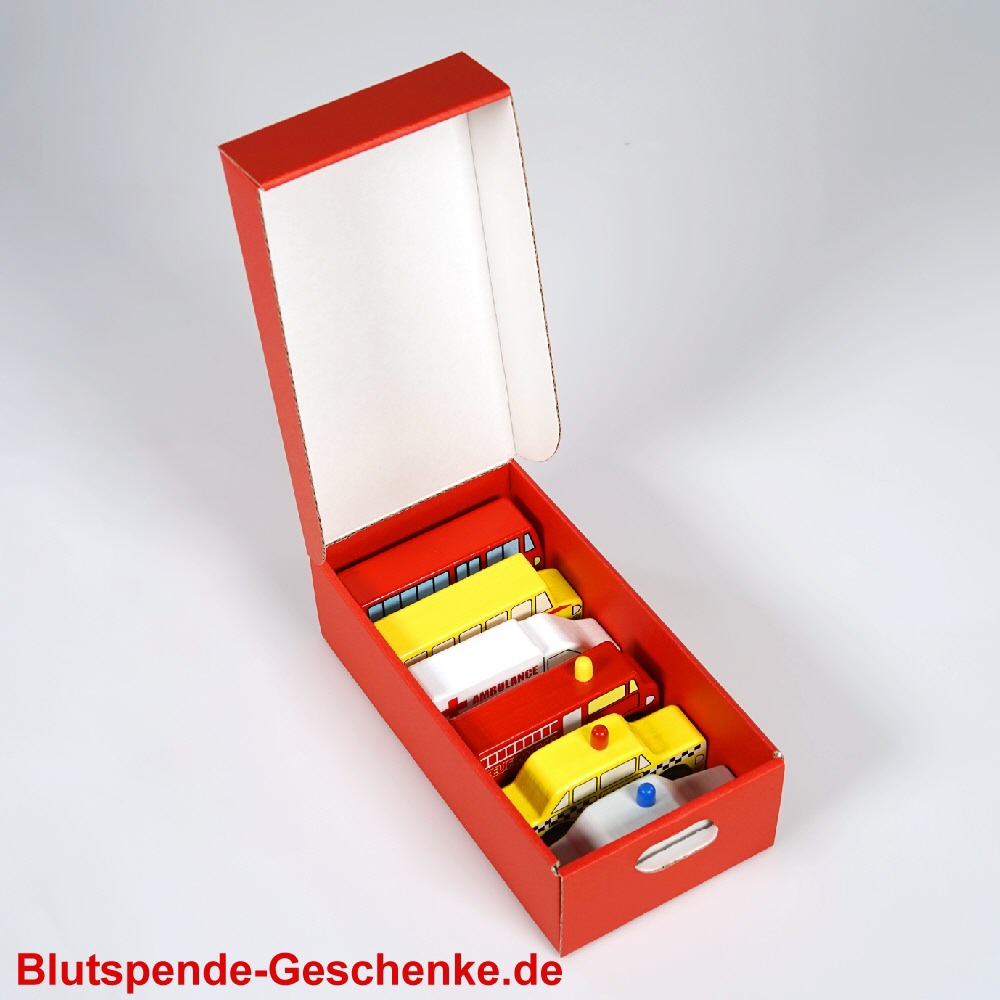 Blutspende Geschenk-Set Spielzeugautos aus Holz