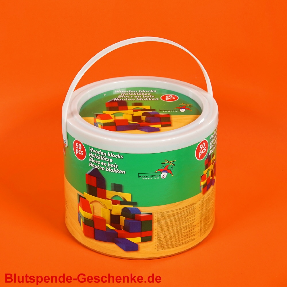 Blutspendegeschenk 50er-Tonne Holzbausteine
