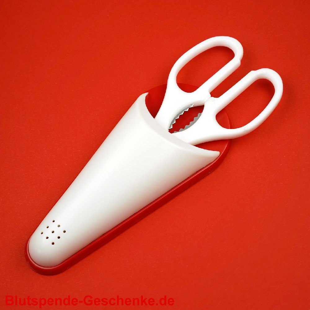 Blutspendegeschenk Küchenschere rot-weiss