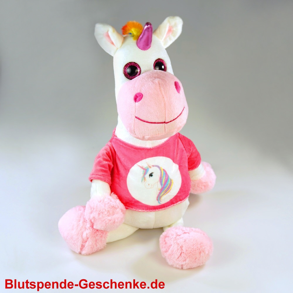 Blutspendegeschenk Einhorn mit T-Shirt 35 cm