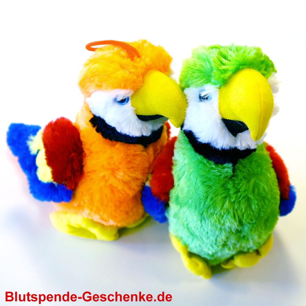 Blutspendegeschenk Papageien aus Plüsch