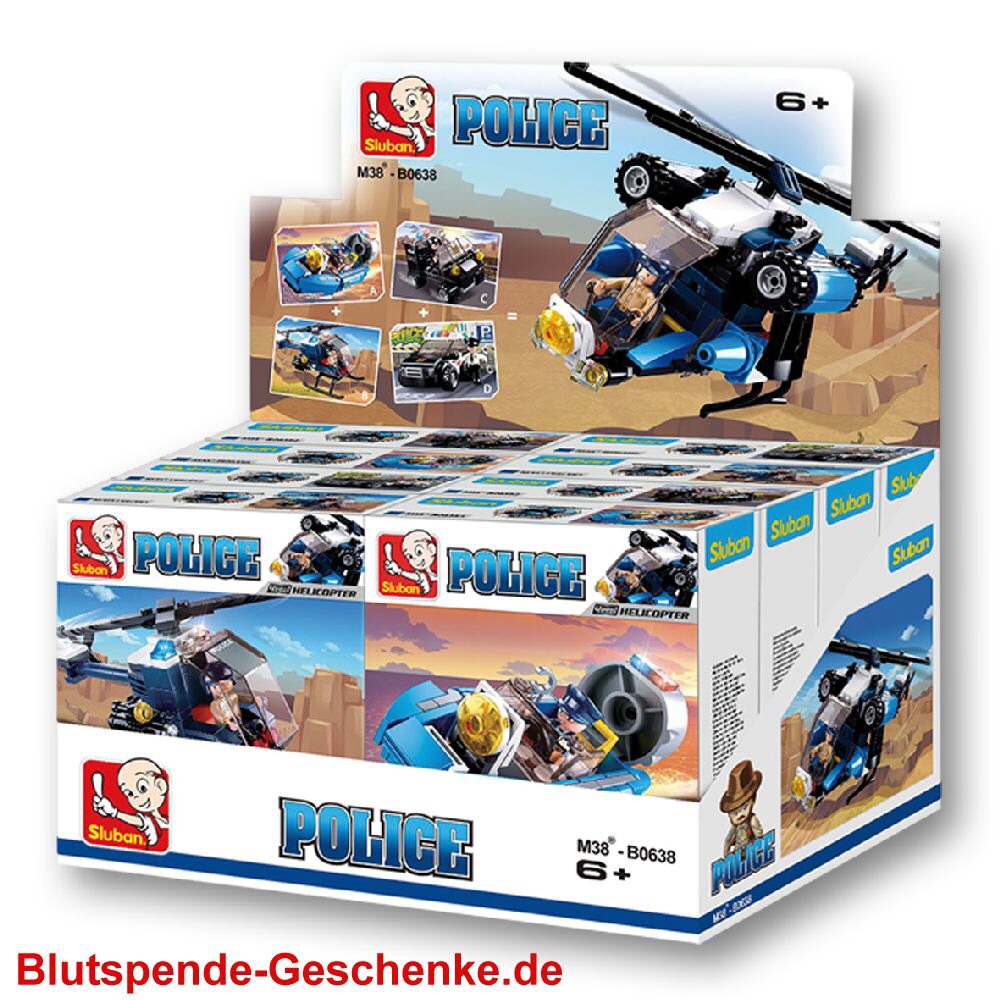 Blutspendegeschenk Polizeifahrzeuge sortiert