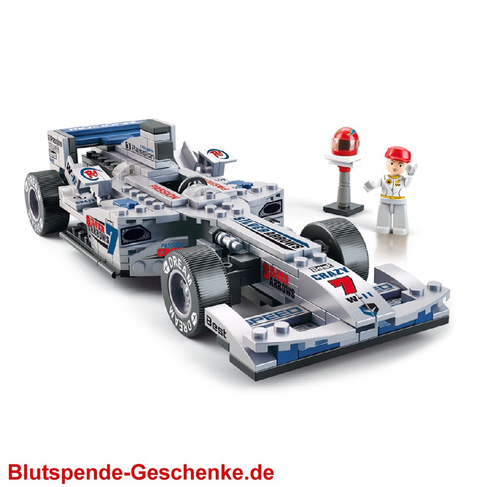 Blutspendegeschenk silbernes Rennfahrzeug
