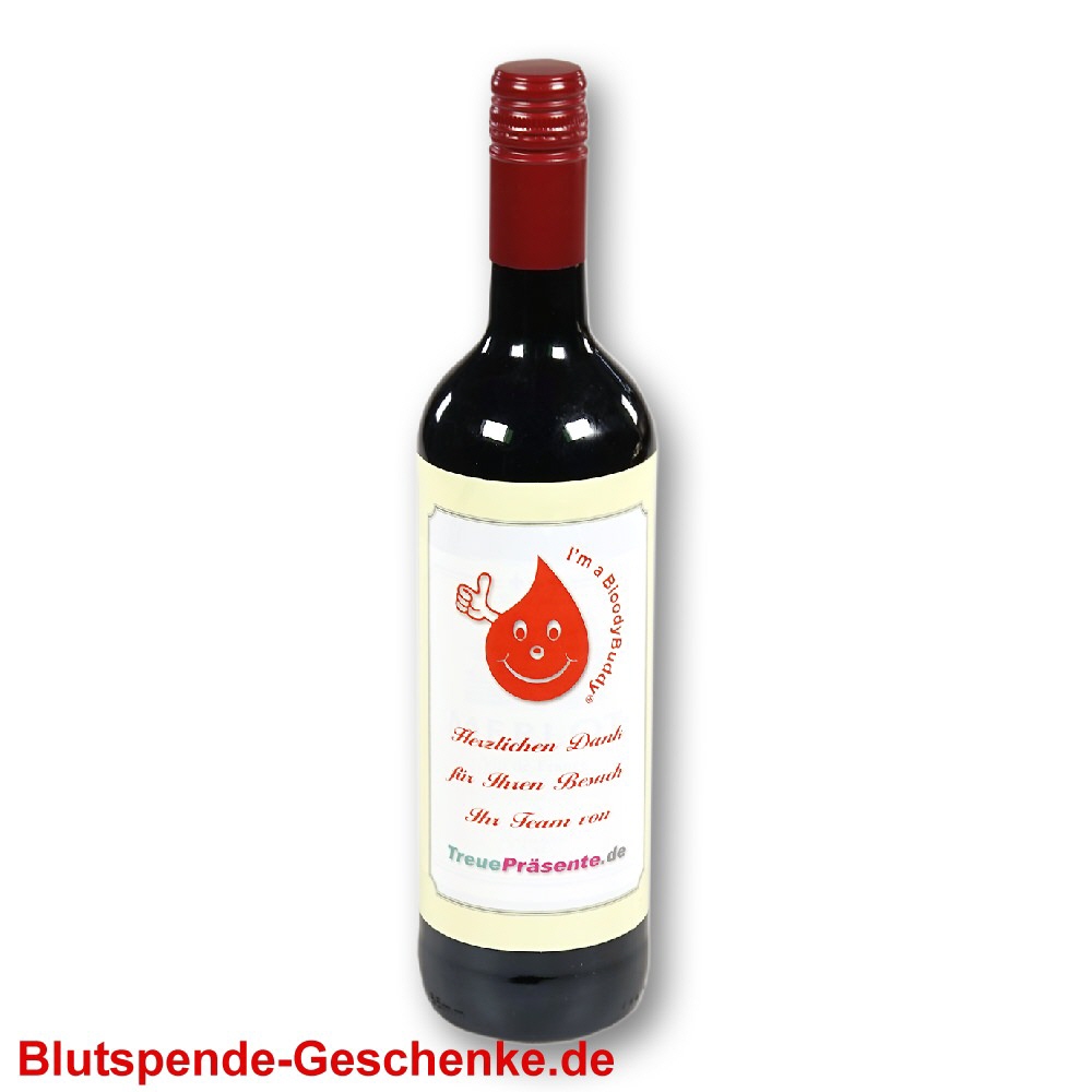 Blutspendegeschenk Rotwein mit Aufkleber