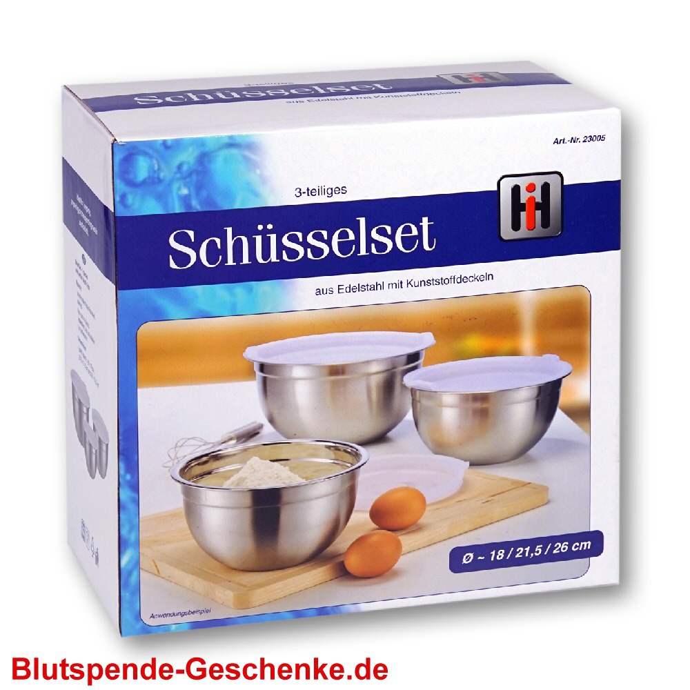 Blutspendegeschenk Edelstahlschüsseln im 3er-Set
