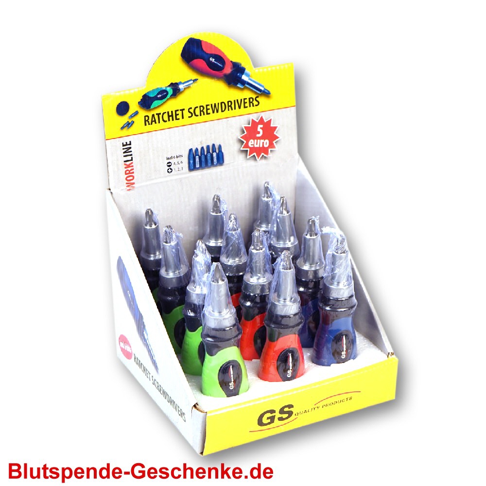 Blutspendegeschenk Schraubendreher im Display