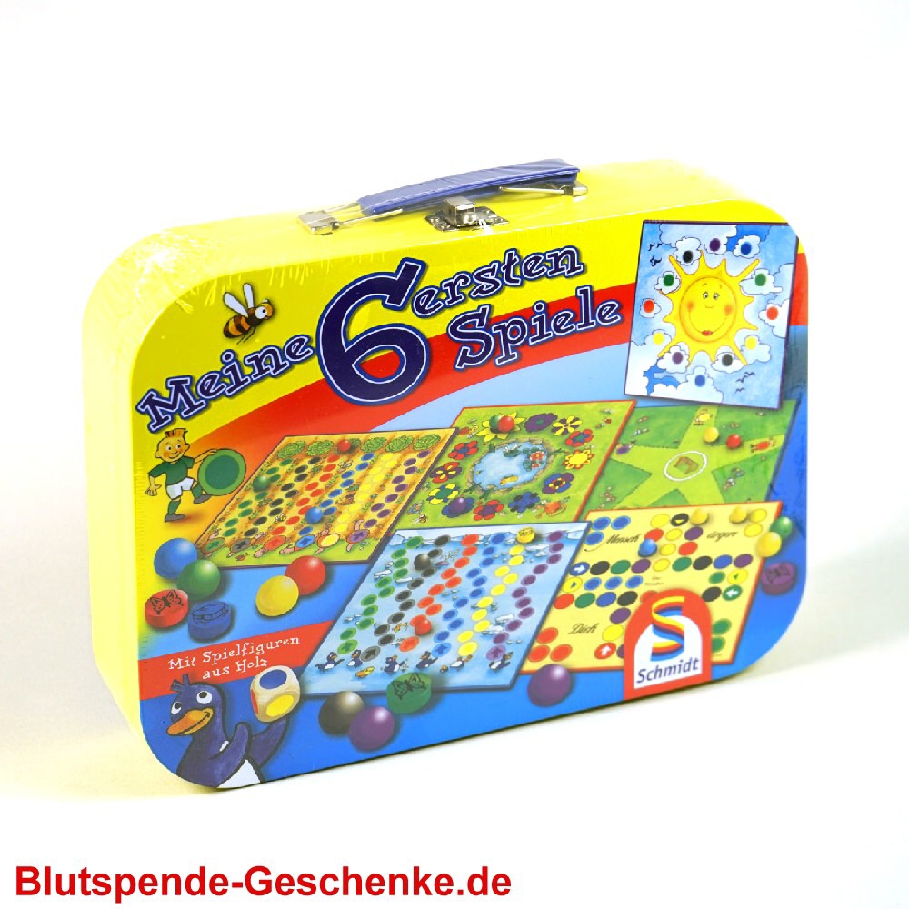 Blutspendegeschenk 6er-Spielekoffer aus Metall