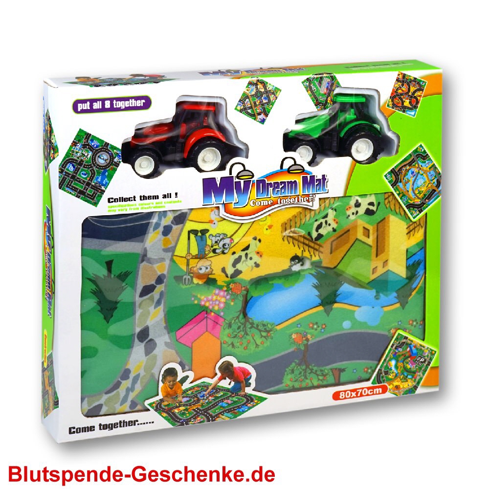 Blutspendegeschenk Spielteppich mit Traktoren