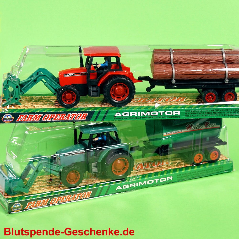 Blutspendegeschenk Traktor mit Anhänger