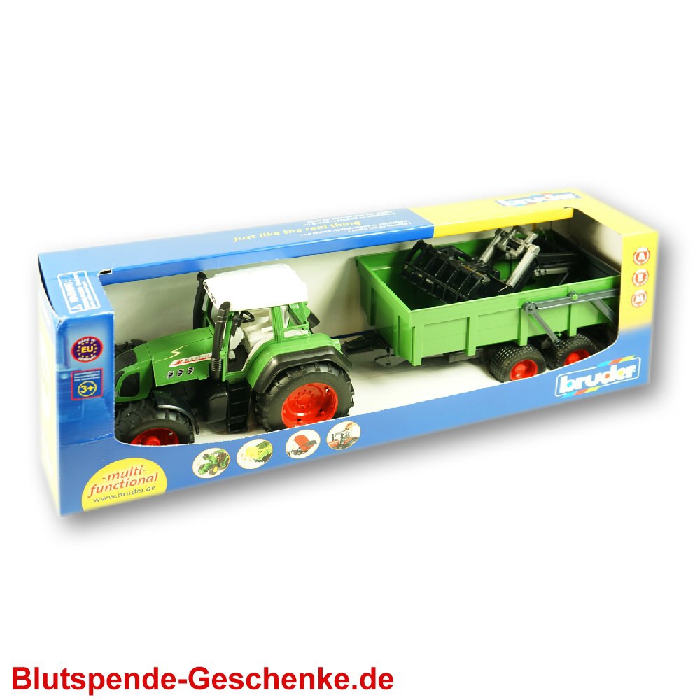 Blutspendegeschenk Spielzeugtraktor mit Anhänger