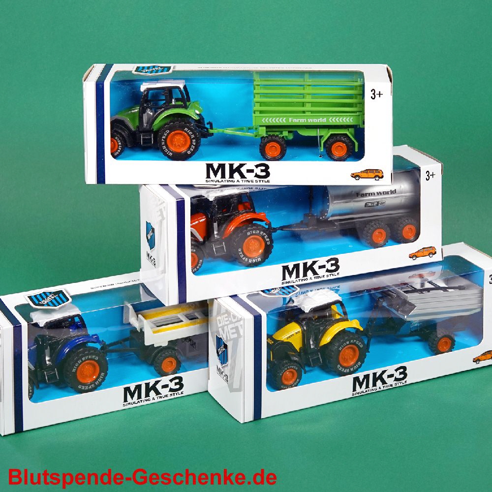 Blutspendegeschenk Traktor mit Anhänger
