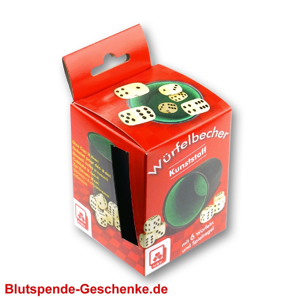 Blutspendegeschenk W&uuml;rfelbecher inklusive W&uuml;rfel